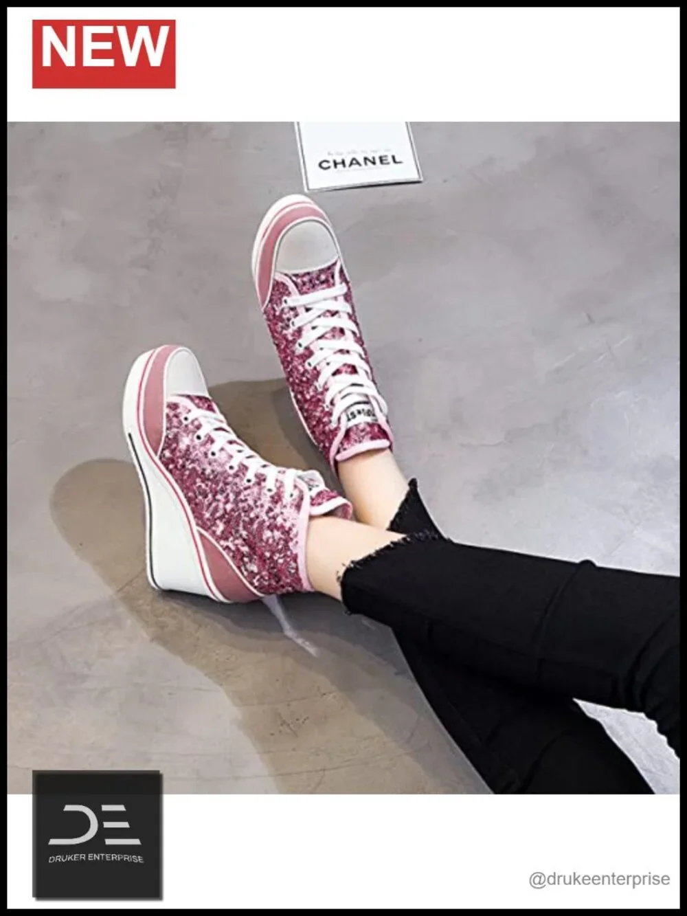 High Top Wedge Sneakers Lace Up Platform Shoes Women Fashion Canvas Heels